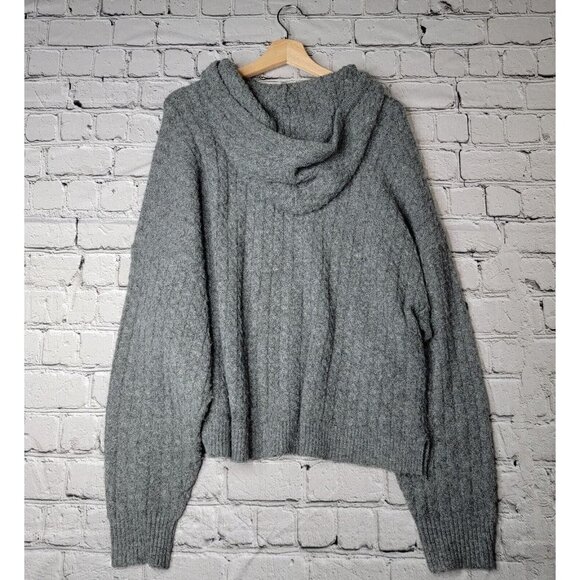 Jamison Soft Brynn Cable Knit Drawstring Hoodie LongSleeve In Gray Size L - Picture 7 of 10